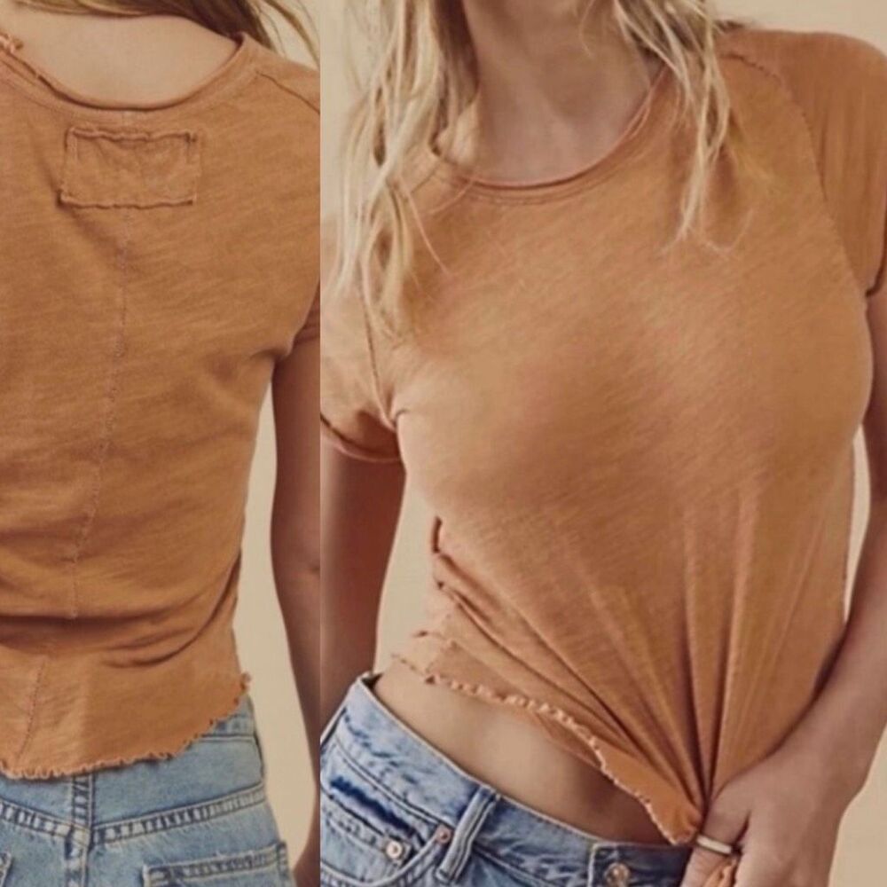 Free People We The Free Be My Baby Tee shirt in honey brown size S NEW